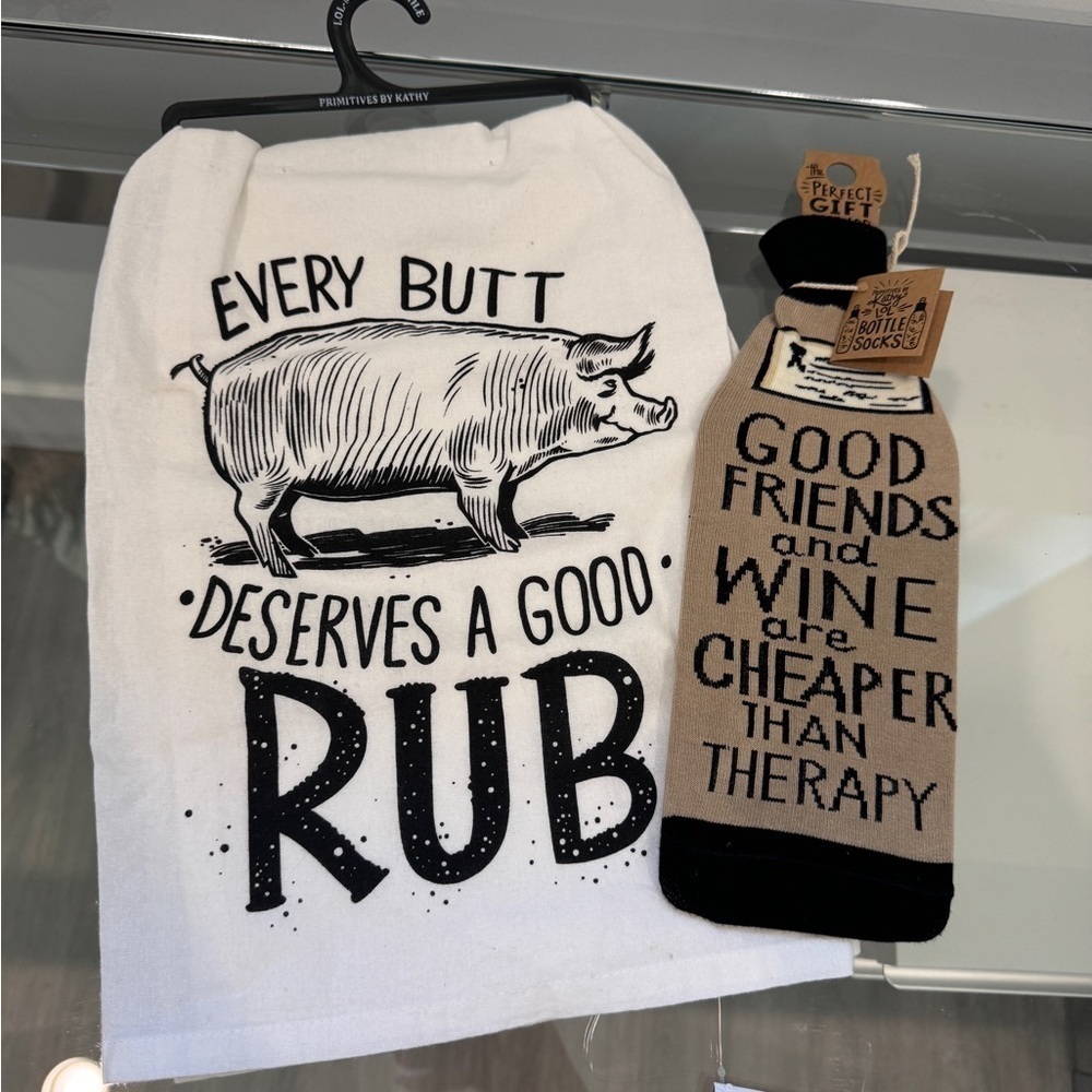 Wine Bottle Sock and Kitchen Towel "Every Butt Deserves a Good Rub"